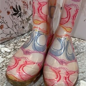Women’s Size 10 Coach Pixy Dream Rain Boots Big C Pink Blue